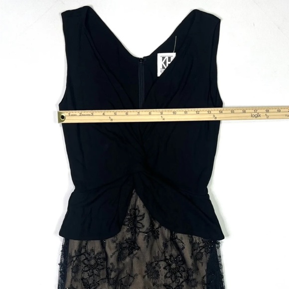 Kevan Hall Beaded Lace Dress Women’s 6 Black Floral Cocktail Form Fitting - Picture 7 of 9